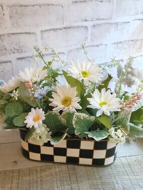 Checked Planter Floral Centerpiece Buffalo Check Flower Arrangement Checked Urn